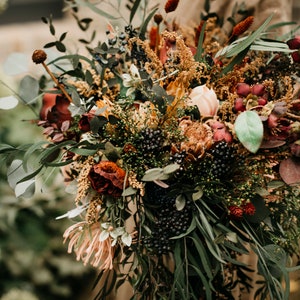 SHERIDIN bouquet Dark greenery, burgundy, dark blue, rust/browns, cream tones / Boho floral minimal bridal bunch bride / Bohemian wedding image 2