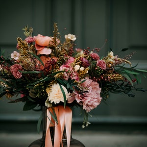 ZARQA | Pink yellow ivory flower bouquet / Boho floral wedding greenery bunch for bride / Wild bridal bohemian with preserved eucalyptus