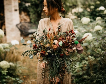 SHERIDIN bouquet | Dark greenery, burgundy, dark blue, rust/browns, cream tones / Boho floral minimal bridal bunch bride / Bohemian wedding