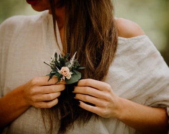 SYREETA pin | Tans whites champagne greenery toned pin / Bridal piece accessory for boho wedding / Bohemian clip piece for bride