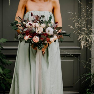 SLAVENA smaller bouquet | Ivory light peach burgundy tones / Boho floral wedding bunch for bride / Bridal bohemian with preserved eucalyptus