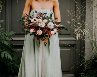 SLAVENA smaller bouquet | Ivory light peach burgundy tones / Boho floral wedding bunch for bride / Bridal bohemian with preserved eucalyptus