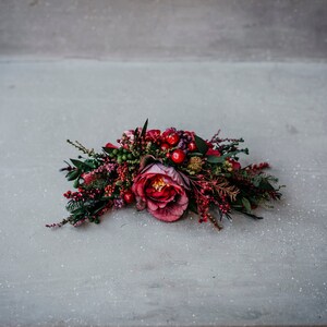 ROSE Red floral burgundy comb / Bridal hair piece for a boho wedding / Flower hair vine for a bride / Wedding floral hair piece image 7