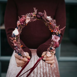 SUSAH | Burgundy pink romantic bridal bohemian wreath / floral crown for bride / wedding boho head piece with preserved plants