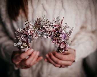 UTARA | White/pink/purple/glittering/metallic headband / floral crown for bride/flower girl/child / wedding boho head piece/preserved plants