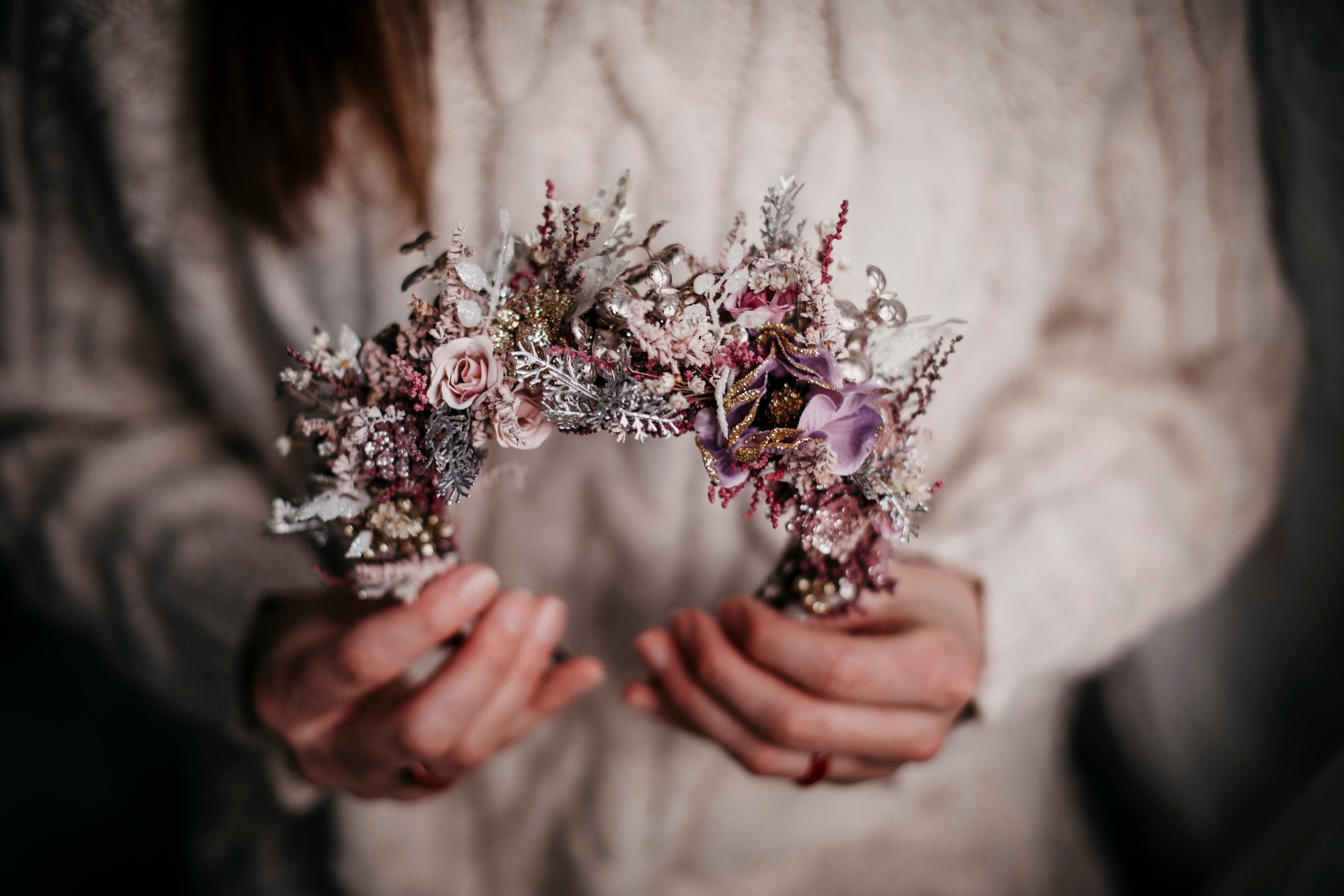 Couronne Fleur Avec Voile - Serre-tête Floral Bohème Pour Mariage, Fête - Multicolore