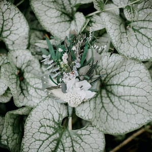 CHIRA | White ivory greenery grooms buttonhole with preserved eucalyptus / Groomsmen wedding boutonniere / Men&#39;s boho corsage