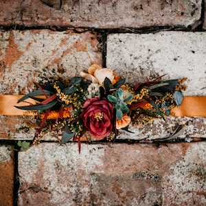 ALMA dog wreath collar | Orange burgundy ivory brown wedding doggy ribbon wreath / Boho floral minimal arrangement / Flowery bridal bohemian