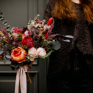 TALHA bouquet | Wild fuchsia magenta burgundy burned orange peach blush toned wedding bouquet / Boho minimal bunch for bride/bridal bohemian