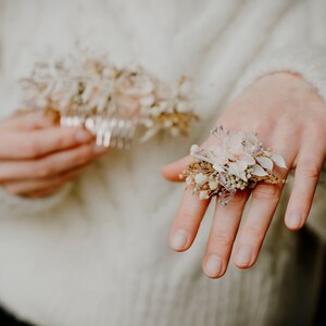 AYLA comb Soft pink-peach/beige/ivory tones with preserved plants and flowers / Bridal piece boho wedding / Bride bridesmaids hair vine image 7