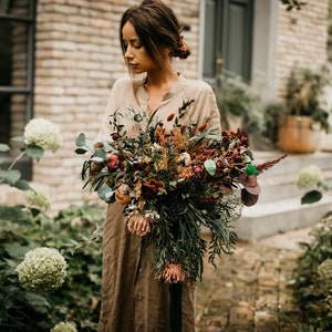 SHERIDIN bouquet Dark greenery, burgundy, dark blue, rust/browns, cream tones / Boho floral minimal bridal bunch bride / Bohemian wedding image 3