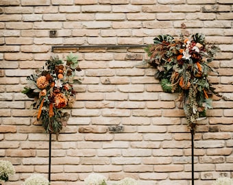 KIRTUA arch pieces | Wild orange burgundy ivory brown wedding arbor decoration / Boho floral minimal arrangement / Flowery bridal bohemian