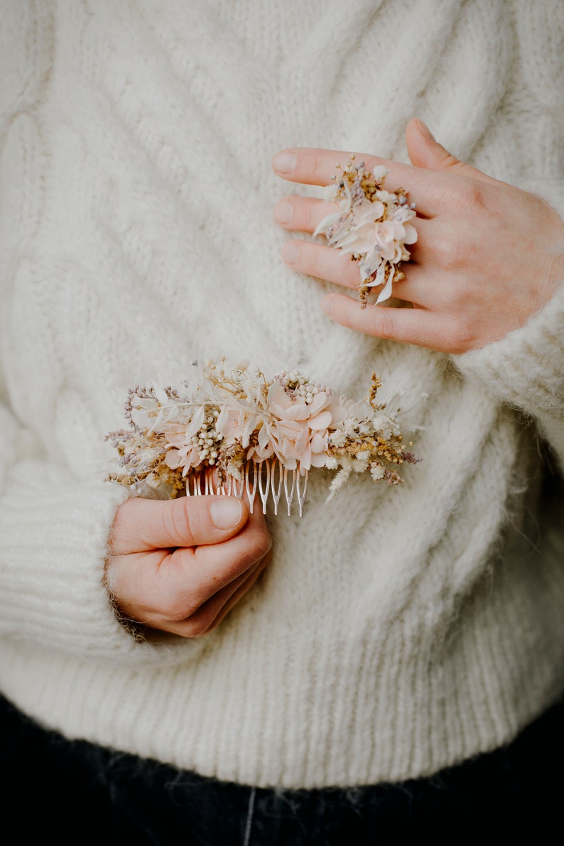 AYLA comb Soft pink-peach/beige/ivory tones with preserved plants and flowers / Bridal piece boho wedding / Bride bridesmaids hair vine image 6