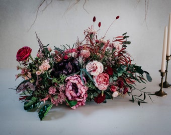 MABELLE center piece | Deep cyclamen, burgundy, violet, powdery, marvelous wedding table Boho floral arrangement / Flowery bridal bohemian