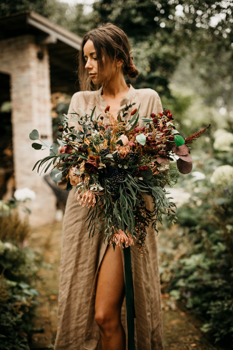 SHERIDIN bouquet Dark greenery, burgundy, dark blue, rust/browns, cream tones / Boho floral minimal bridal bunch bride / Bohemian wedding image 4