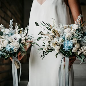 BSABA bridesmaids bouquet | Light blue white flowers / Boho floral wedding greenery bunch for bride / Wild bridal bohemian