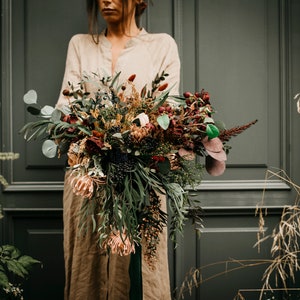 SHERIDIN bouquet Dark greenery, burgundy, dark blue, rust/browns, cream tones / Boho floral minimal bridal bunch bride / Bohemian wedding image 5