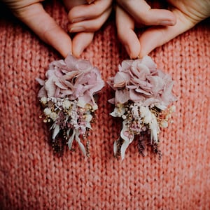 ARIHA l Lilac preserved hydrangea with lilac soft pink ivory white tones earrings / Boho floral earings / Flower hand-made jewellery