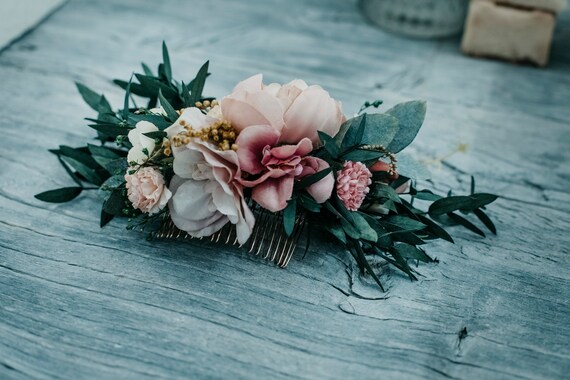 Two Tone Flower Vine Bridal Hair Comb Piece Cluster Wedding Leaf White Flower Bridal Hair Vine with Pearl, Rhinestone, and  main image 2