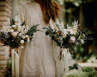 SYREETA bouquet | Wild white champagne tans greenery toned small/bridesmaids wedding bouquet / Boho minimal bunch for bride /bridal bohemian