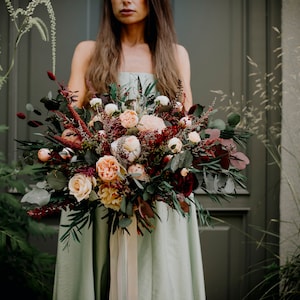 SLAVENA bouquet | Ivory light peach burgundy larger bouquet / Boho floral wedding bunch for bride /Bridal bohemian with preserved eucalyptus