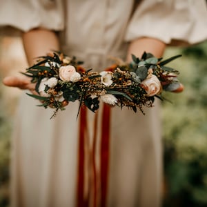 KALLALA | Wild light orange ivory peach bridal wreath / floral crown for a bride / wedding boho minimal head piece of preserved flowers