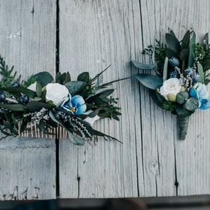 AYARI / Peineta floral verde, blanca, azul claro-melocotón-rosa y marfil / Pieza nupcial para una boda boho / Enredadera de flores para una novia imagen 5