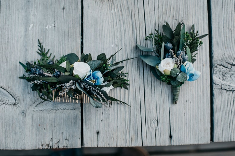 AYARI / Peineta floral verde, blanca, azul claro-melocotón-rosa y marfil / Pieza nupcial para una boda boho / Enredadera de flores para una novia imagen 5