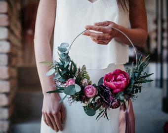 MABELLE | Wedding bridesmaid or child bouquet hoop / Boho floral hanging ring decoration / Wedding bohemian decor wreath / Flower cicrle