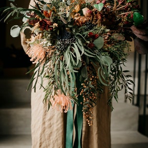 SHERIDIN bouquet Dark greenery, burgundy, dark blue, rust/browns, cream tones / Boho floral minimal bridal bunch bride / Bohemian wedding image 8