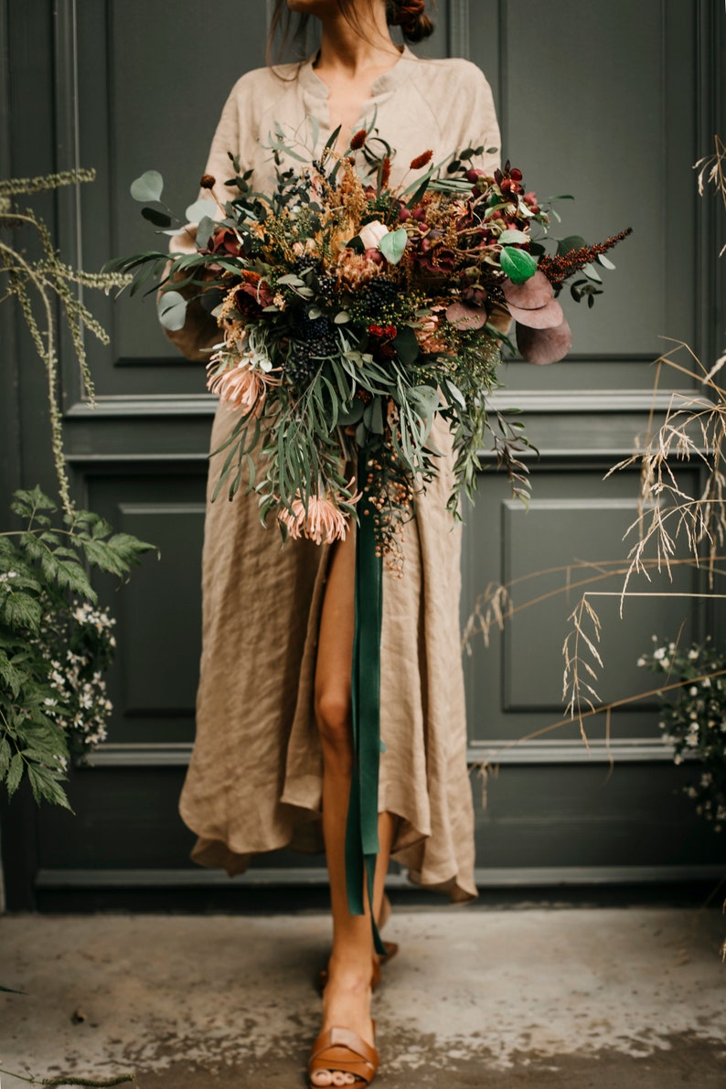 SHERIDIN bouquet Dark greenery, burgundy, dark blue, rust/browns, cream tones / Boho floral minimal bridal bunch bride / Bohemian wedding image 7