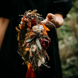 ALMA | Wild orange burgundy ivory brown bridal wreath / floral crown for a bride / wedding boho minimal head piece of preserved flowers