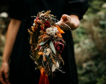 ALMA | Wild orange burgundy ivory brown bridal wreath / floral crown for a bride / wedding boho minimal head piece of preserved flowers