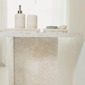 JAZZAL l Stone table / Ivory tones, minimalist natural travertine bedside/sofa-side/livingroom/coffee table
