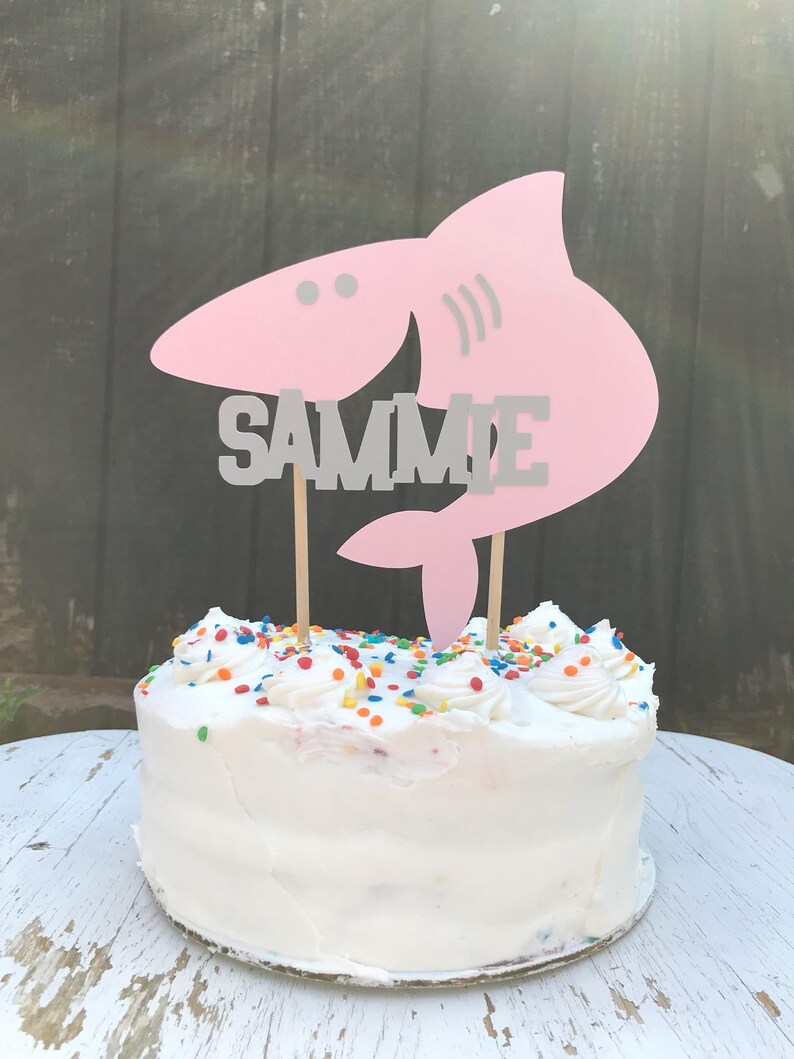 Shark Party Decor Custom Shark Topper Pink Baby Shark Girl Favor With Name Personalized Shark Party Favor Shark Cake Topper Pink Or Blue Party Decor Paper Party Supplies