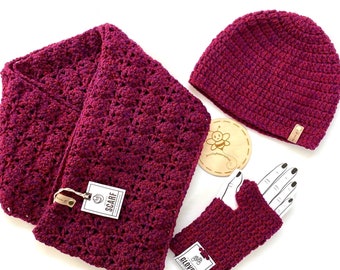 Infinity Scarf, beanie hat and fingerless gloves set