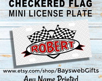 CHECKERED FLAG MINI LICENSE PLATE Personalized Bike Accessory for Kids Tricycles
