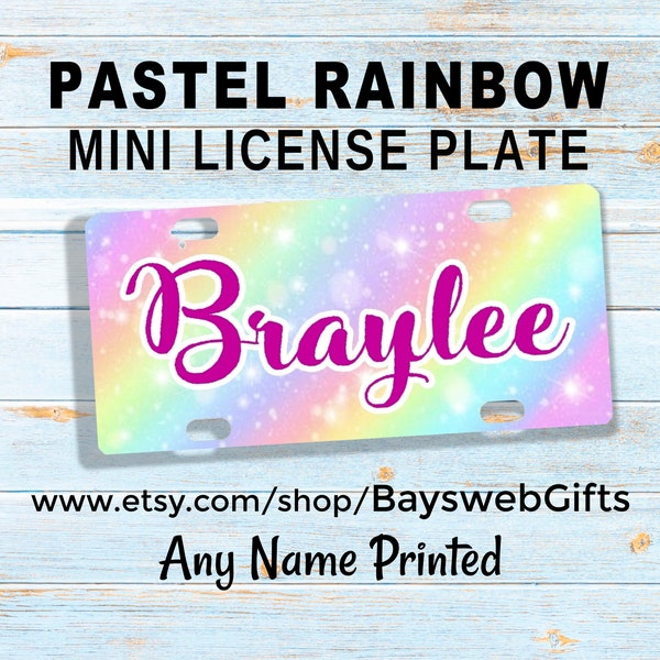 Pastel RAINBOW Mini License Plate Personalized Custom Bike Tag for Wagons Tricycles Scooters ATV's 4 Wheelers Motorcycles Bike Accessories