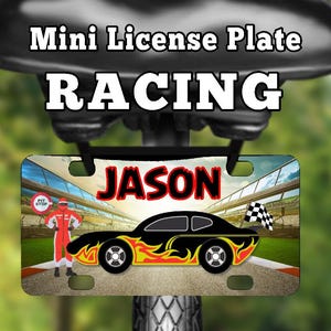 RACE CAR Mini License Plate Personalized Custom Bike Tag Wagons Tricycles Scooters ATV&#39;s 4 Wheelers Motorcycles Bike Accessories