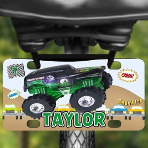 MONSTER TRUCK Mini License Plate Personalized Custom Bike Tag Wagons Tricycles Scooters ATV&#39;s 4 Wheelers Motorcycles Bike Accessories