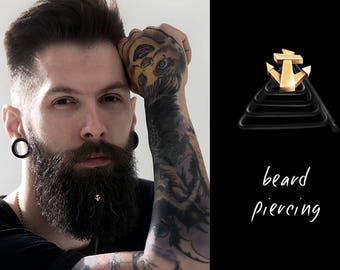 Italian style Anchor beard jewelry in 14K gold finish is for a cool bearded guy