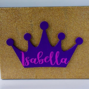 Princess Crown Name Sign – Personalized Glitter Wall Art for Girls