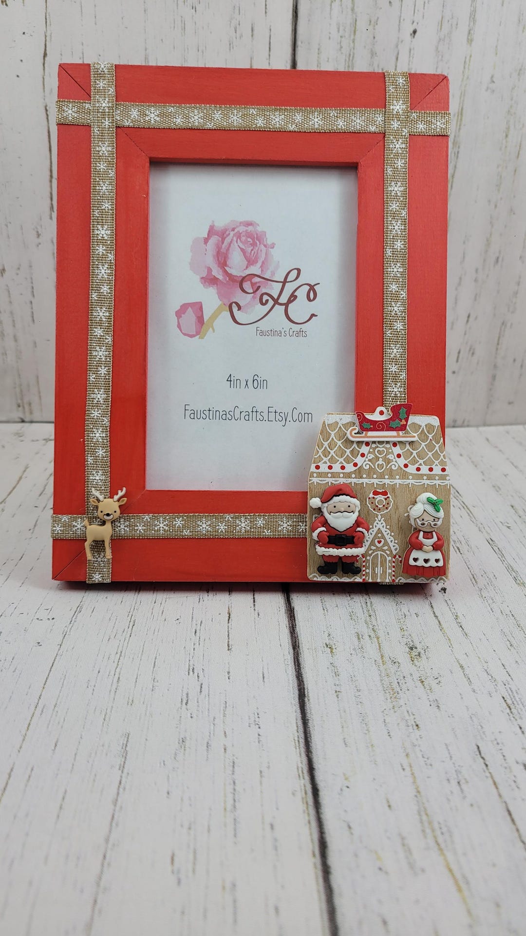 Handmade Christmas Photo Frame, Gingerbread House, Santa Decor, Red ...