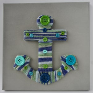 Hand-Painted Yarn Anchor Canvas: Nautical Nursery Decor