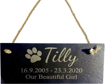 Personalised Hanging Black Slate Paw Print Design Engraved