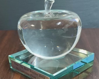 Personalised Optical Crystal Clear Apple Paperweight, Teachers Gift Engraved