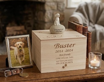 Personalised Wooden Pet Dog Ashes Memorial Urn Casket Engraved