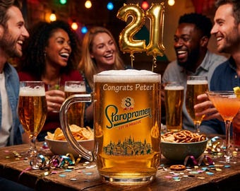 Personalised Pint Staropramen Glass Tankard Engraved
