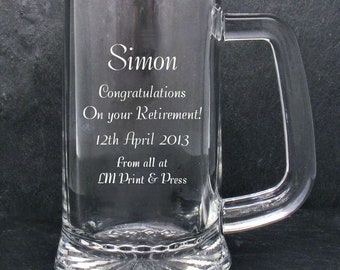 Personalised Glass 1 Pint Tankard Engraved