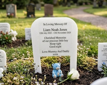 Personalised Corian® GRAVE Memorial Marker HEAD STONE. Ground Stake Engraved